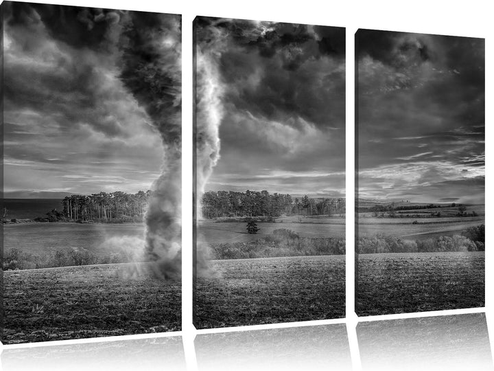Pixxprint Tornado auf dem Feld als Leinwandbild/Grösse: 3 Teilig (120x80) cm/Wandbild/Kunstdruck/fer
