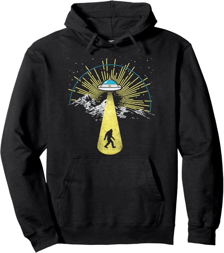 Bigfoot UFO Abduction - Stars & Mountains Graphic Pullover Hoodie