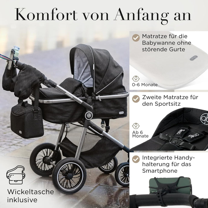 Kinderwagen 2 in 1 [Babywanne & Sportsitz] Buggy mit Aluminium-Gestell | Kinderbuggy Höhenverstellba