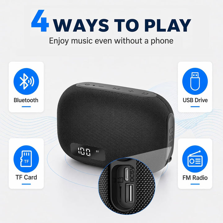 TIMU Bluetooth Lautsprecher mit LED Anzeige, portabler Mini-Lautsprecher Dusche, Pro Sound Musikbox,