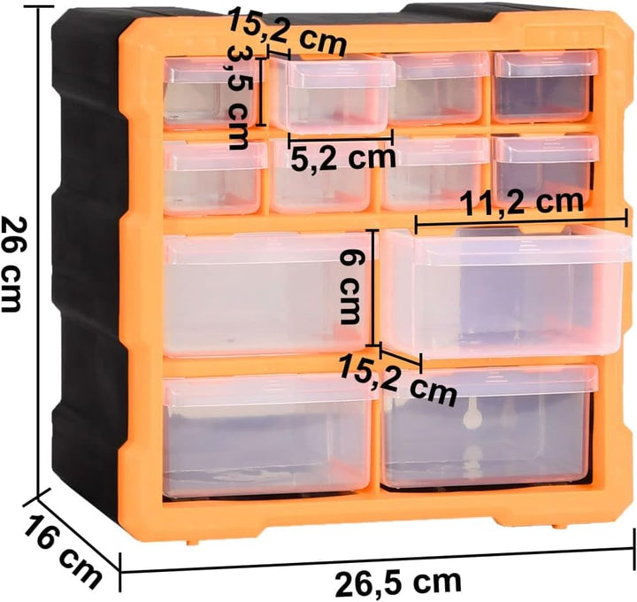 Myheimly Multi-Schubladen-Organizer 2 Stk. 12 Schubladen 26,5x16x26 cm Orange und Schwarz 12 Schubla