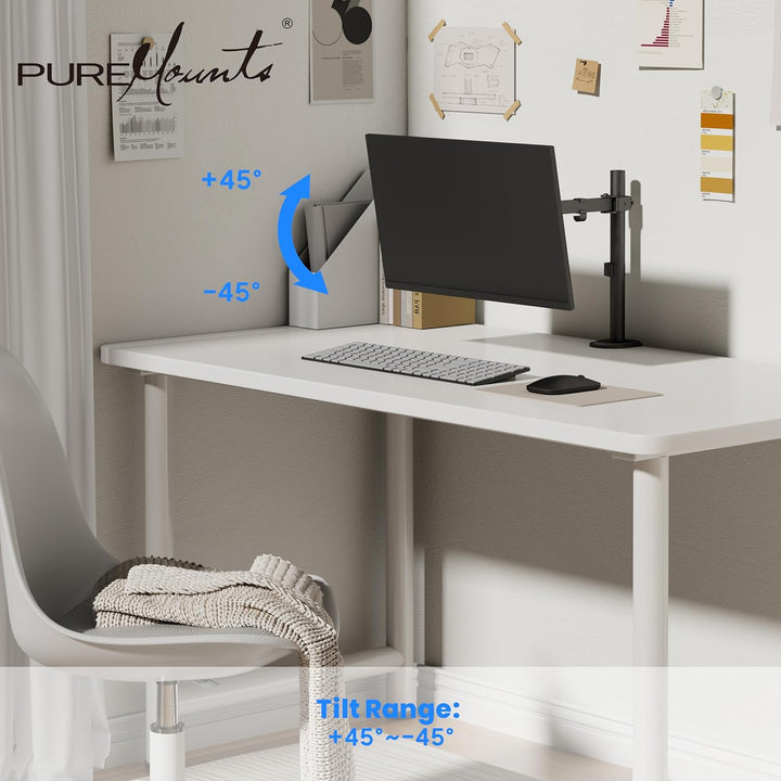 PureMounts Monitor Halterung, Monitorhalterung für 1 Bildschirm, 17 bis 32 Zoll, höhenverstellbar, n