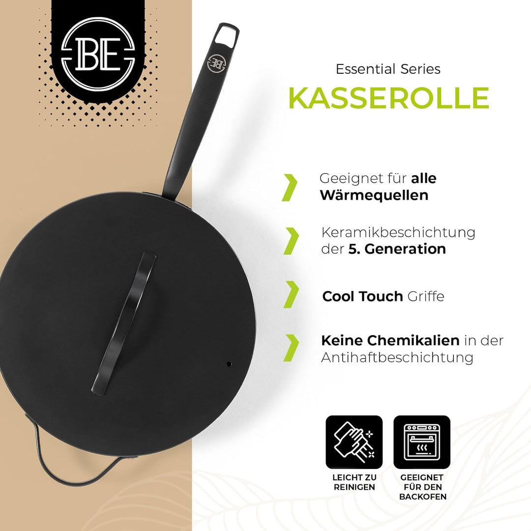 Be Living Essential Kasserolle mit Deckel – Ø 28 cm – Keramische Antihaftbeschichtung – Induktionsge