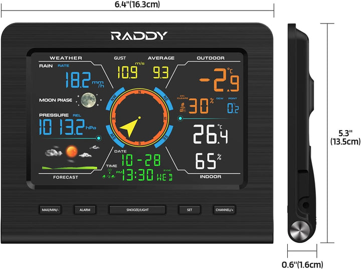 Raddy WF-100C Lite Wlan Wetterstation Funk mit Aussensensor, hermometer innen/ausen, Barometer, Hygr