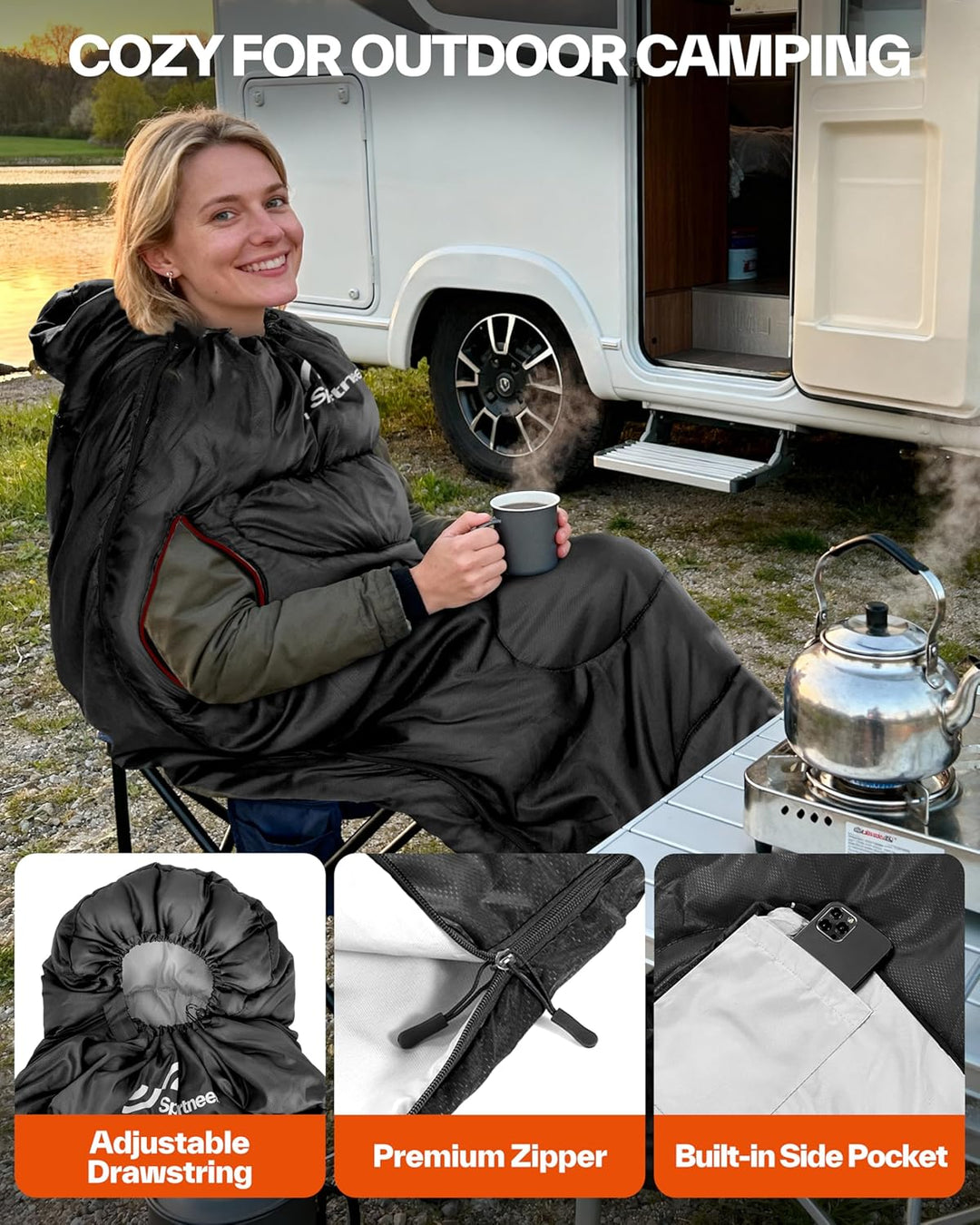 Sportneer Schlafsack Outdoor - Deckenschlafsack 3-4 Jahreszeiten Erwachsene Warm Schlafsack für Camp