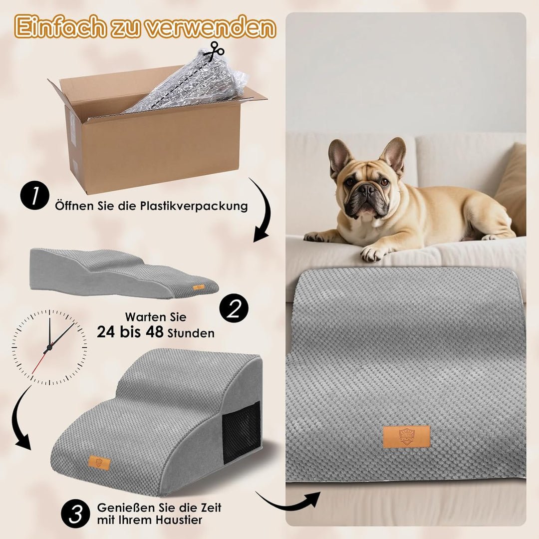 Hundetreppe Hundetreppe für Kleine Hunde, 2 Stufen Haustiertreppe mit Waschbarer Bezug, Abnehmbar Ka