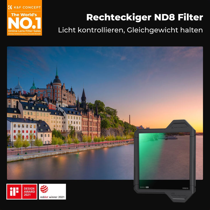 K&F CONCEPT Nano X-PRO Rechteckfilter ND8(3 Stop) 100x100mm Graufilter aus Optisches Glas mit 28 Nan