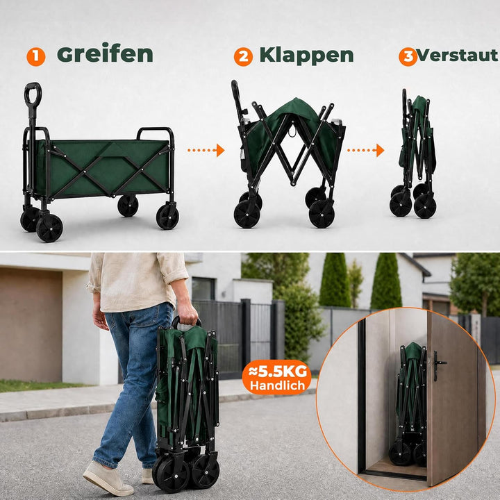 Garvee Bollerwagen Faltbar 220 L, Handwagen bis 172 kg, 600D Oxford + Stahlrahmen, 5-Zoll All-Terrai