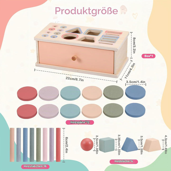 Montessori Spielzeug, 3-in-1 Holz Münzbox &amp; Ballbox Kinder Jungen Mädchen, Objektpermanenz Box, Farb