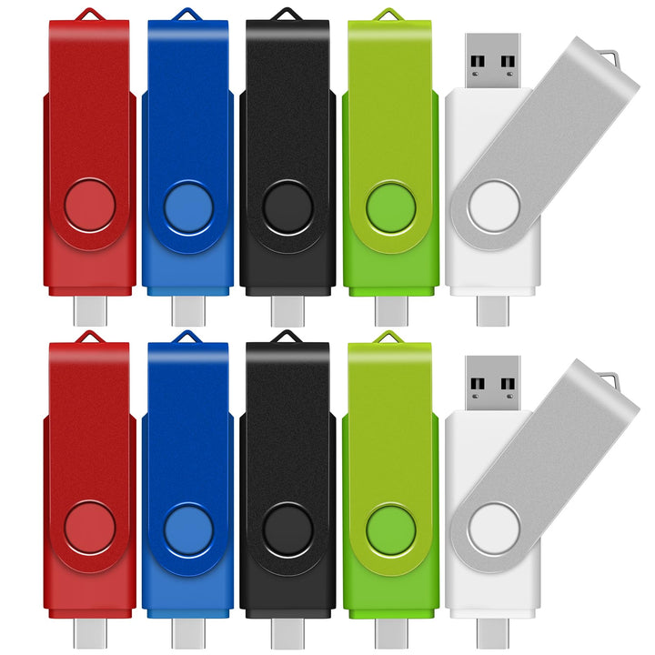 TEWENE USB C Stick 16GB 10er-Pack, USB 2.0 Speicherstick Flash Drive | Drehbares 2-in-1 USB-A &amp; USB-