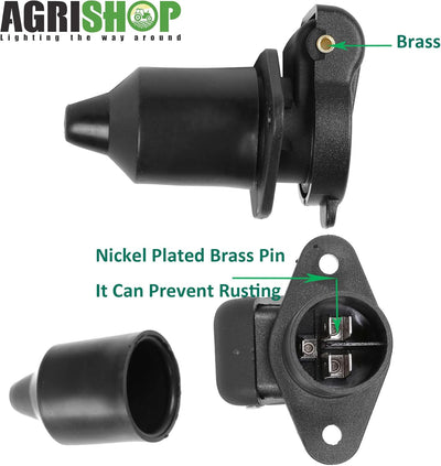 AGRISHOP 2Stück Anhänger Stecker 3polig 12v 24v und 2Stück Steckdose 3-Polig, Wasserfester Traktor S
