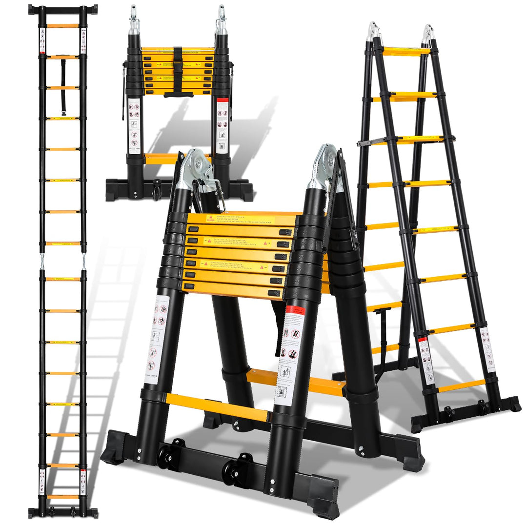Teleskopleiter 2,5M+2,5M Aluminium Trittleiter 8+8 Stufen Stehleiter Klappleiter, 150 kg Belastbarke