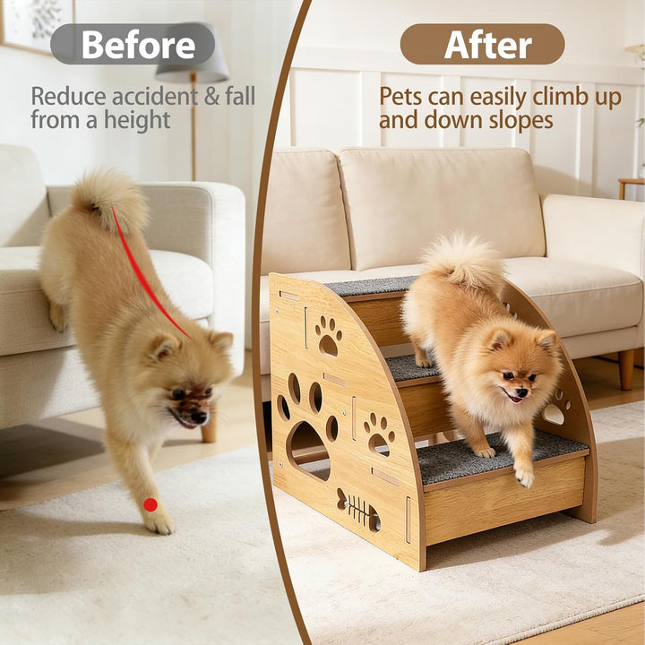 Hundetreppe für Kleine Hunde, Holz Haustiertreppe 3 Stufen Hunderampe für Bett Sofa Balkon, Stabi Ru