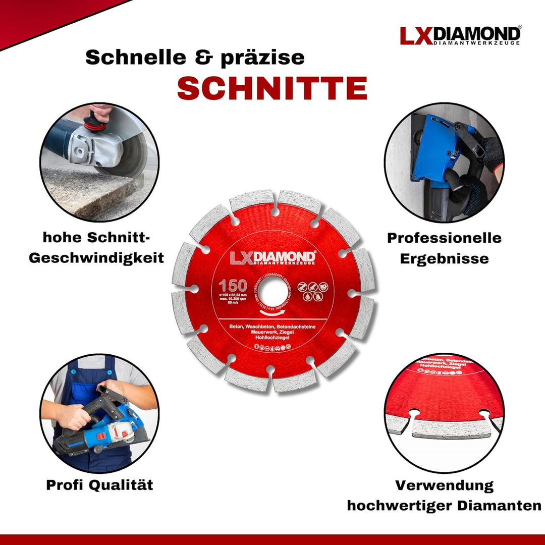 LXDIAMOND 2x Diamant-Trennscheibe 150mm x 22,23mm für Winkelschleifer Mauernutfräse Schlitzfräse - 1