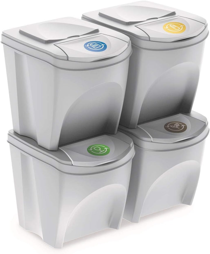 Sortibox 4er Set Mülleimer Abfalleimer Küche (80 Liter 4x25L) Papierkorb Behälter Abfallsammler Müll