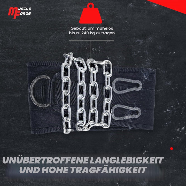 Dip Gürtel mit Kette 80cm Stahlkette für Klimmzüge &amp; Dips | Robuster Gewichtsgürtel für Gym &amp; Kraftt