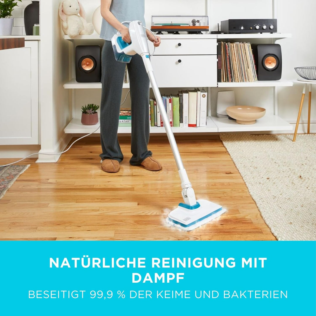 Black+Decker 1500W SteamSystem Handdampfreiniger BHSM15FX10 (mit Bodenverlängerung, duale Dampfsteue
