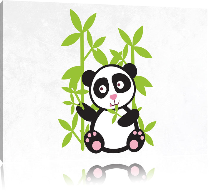 Pixxprint Süsser Panda mit Bambus als Leinwandbild/Grösse: 100x70 / Wandbild/Kunstdruck/fertig bespa