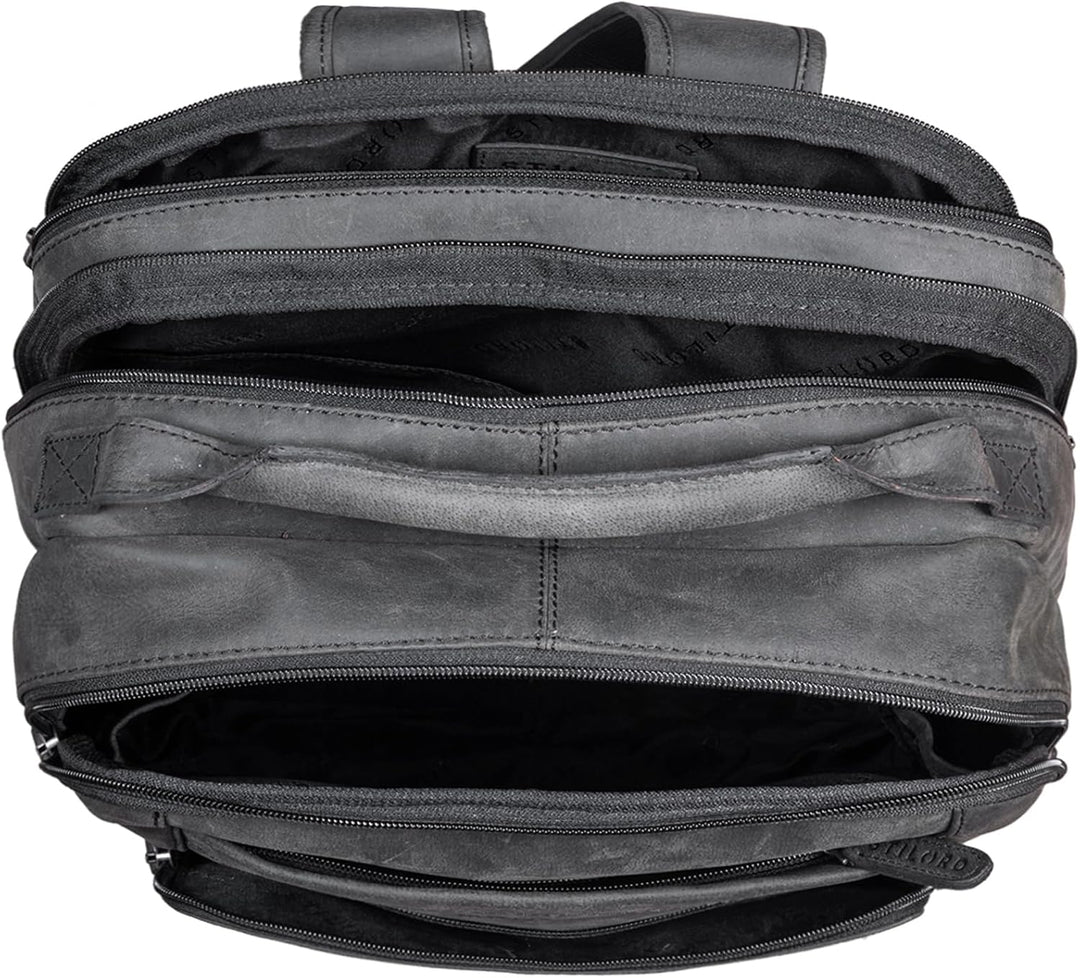 STILORD XL Herren-Businessrucksack aus Leder anthrazit - 15-17 Zoll grosser Arbeitsrucksack - Männer
