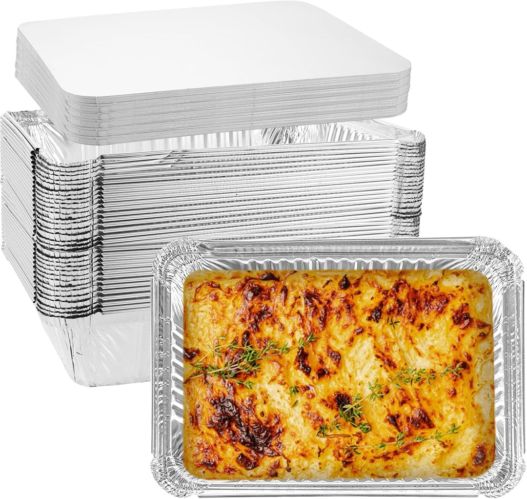 WOPPLXY 50 Stück Aluschalen mit Deckel, 1000ml Aluschalen Grill, 21,5 x 15 x 5cm Alu Grillschalen fü
