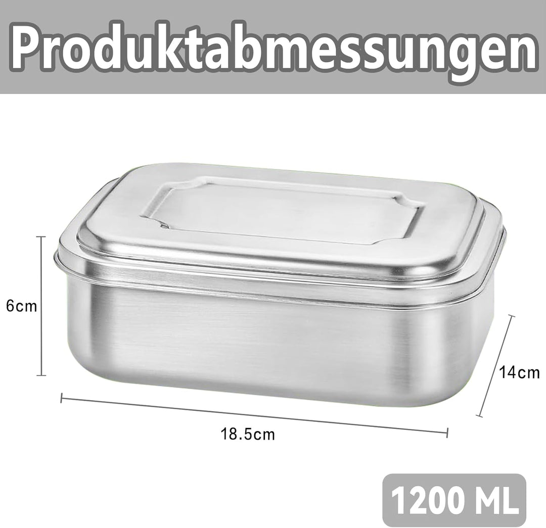 Brotdose Edelstahl mit 3 Fächern und Dichtring,1200ml Lunchbox Auslaufsicher,Vesperdose Butterbrotdo