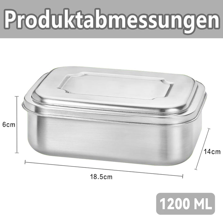 Brotdose Edelstahl mit 3 Fächern und Dichtring,1200ml Lunchbox Auslaufsicher,Vesperdose Butterbrotdo