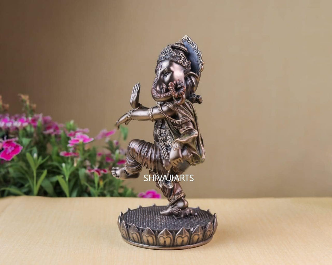 SHIVAJI ARTS Ganesh-Statue, tanzend, 20,5 cm, bronzefarben, braun, Gott der Neuanfänge, 1 Stück