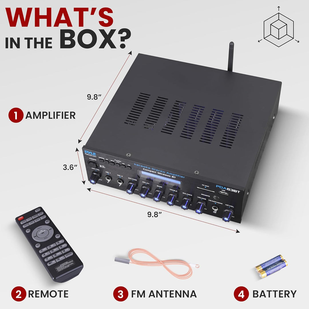 Wireless BT Streaming Amplifier, Multi-Channel 200Watt Power, Home Audio Receiver System with FM Rad