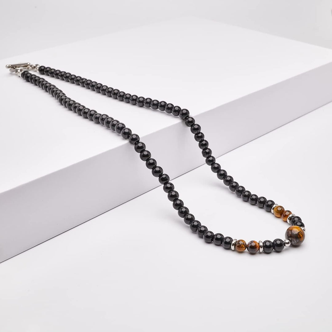 Handgemachte Herren Tigerauge Onyx Perlenkette Kette Natürliche Edelsteine Heilung Kristallschmuck (