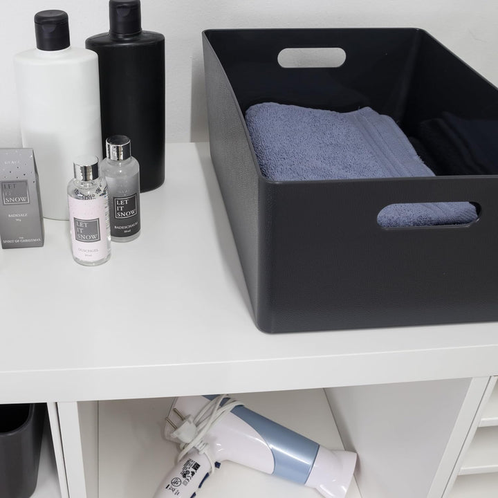 3 x Ordnungsbox - 15 cm hoch - anthrazit - 26 x 35 cm - DINA4-Format - - Ordnungskorb - Regalorganiz