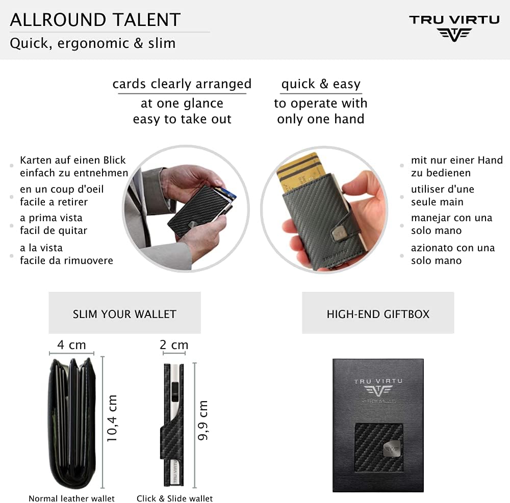 Tru Virtu® Karten-Portemonnaie Click &amp; Slide I Kreditkartenetui I Kartenetui-RFID-NFC-Schutz I Geldb