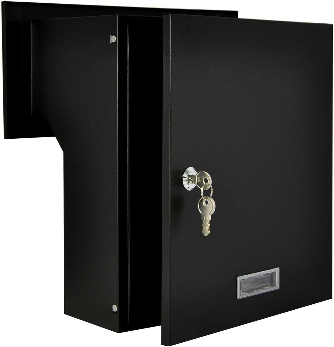 Mauerdurchwurf Briefkasten Schwarz matt C4 190-260 [mm] 3 Schlüssel Einbaubriefkasten Durchwurfbrief