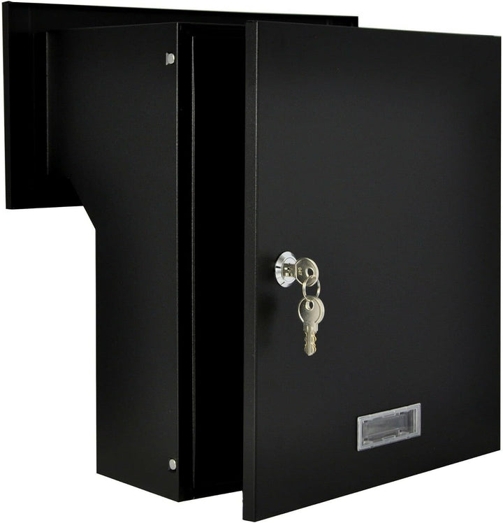 Mauerdurchwurf Briefkasten Schwarz matt C4 190-260 [mm] 3 Schlüssel Einbaubriefkasten Durchwurfbrief