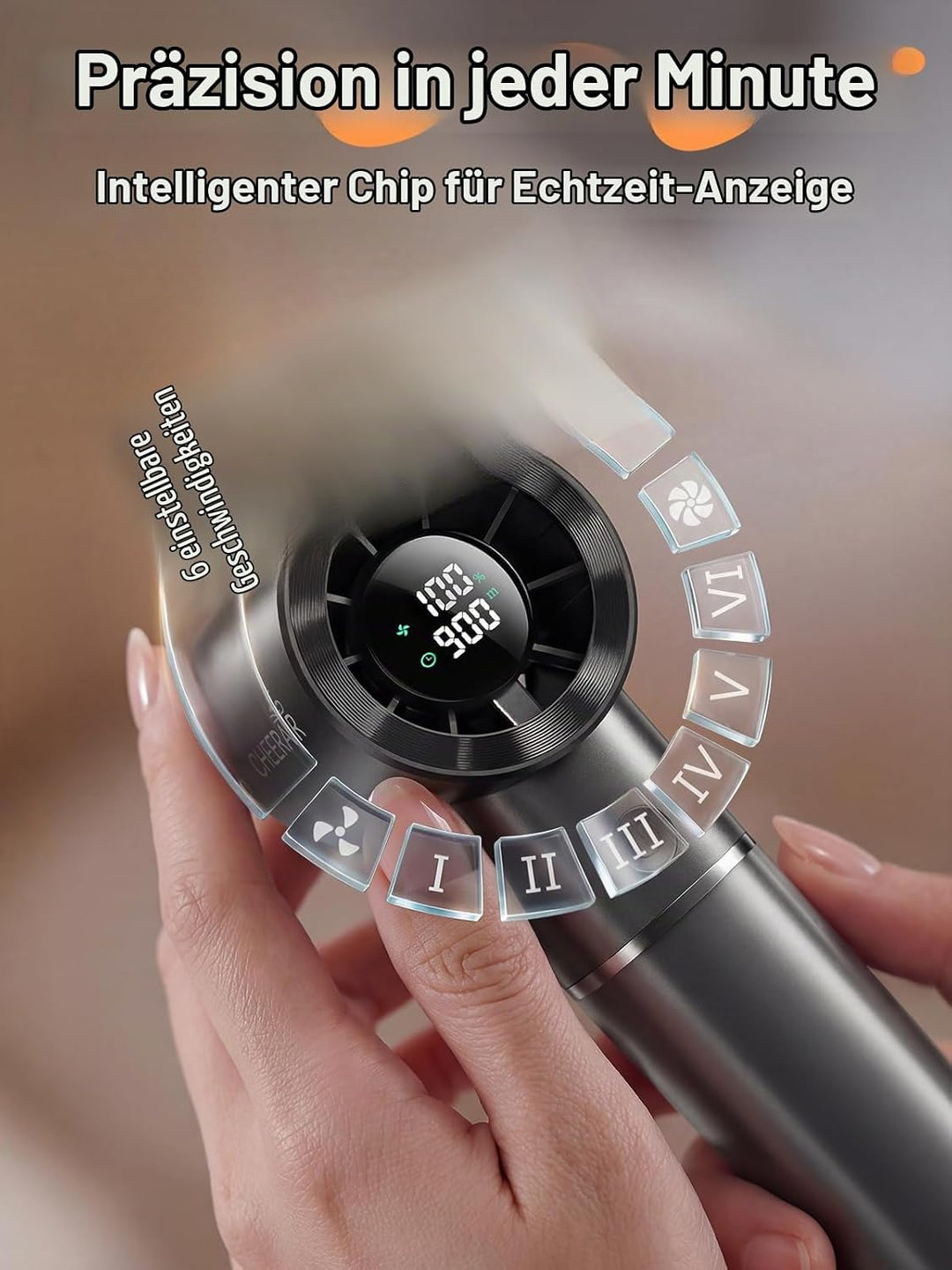 Tragbarer Handventilator, Mini-Ventilator mit 6 Geschwindigkeiten, 5000-mAh-Akku, bis zu 15 Std. Lau