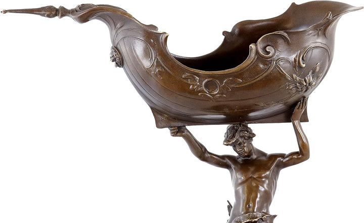 Kunst & Ambiente - Wassermann mit Bronzeschale - Jugendstil Tafelaufsatz in Bronze - Skulpturen kauf