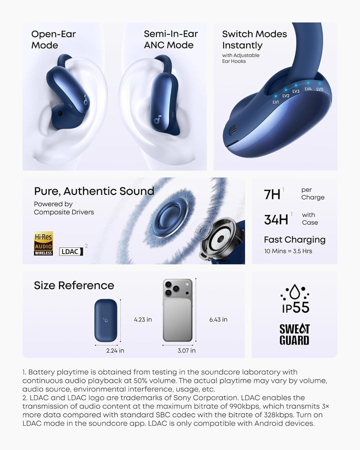 soundcore AeroFit 2 Pro by Anker, erste Kopfhörer mit 2 Tragemodi, 2-in-1 Open-Ear Kopfhörer & Semi-
