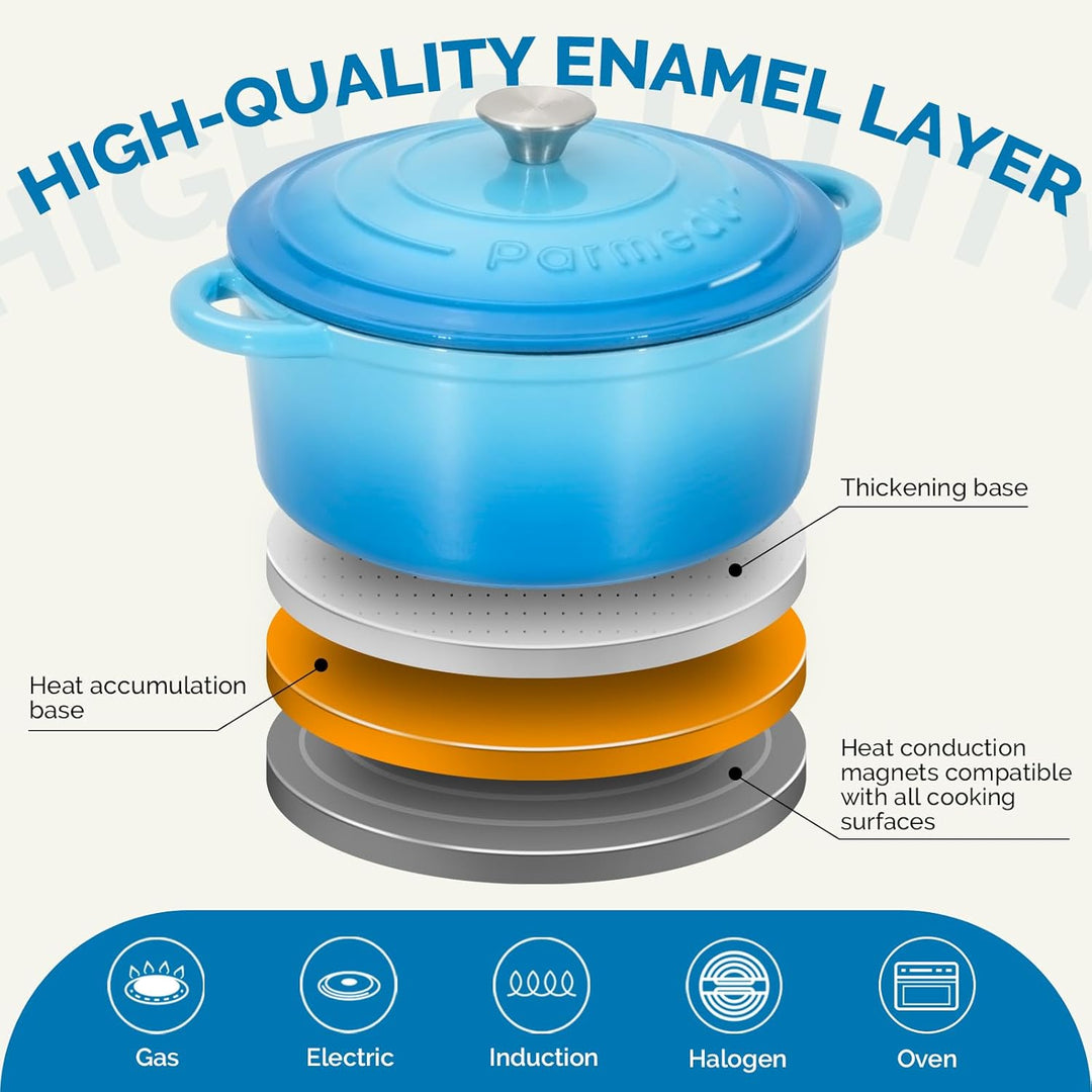 Parmedu Schmortopf aus emailliertem Gusseisen, 5,5 l Topf mit Deckel, Doppelgriff, robustes Kochgesc