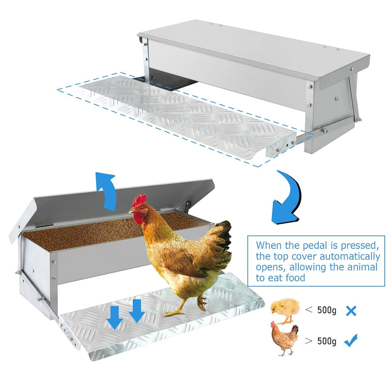 Futterautomat HüHner 5kg HüHnerfüTterung Aus Verzinktem Stahl mit Automatisches Pedal, Wasserdichte
