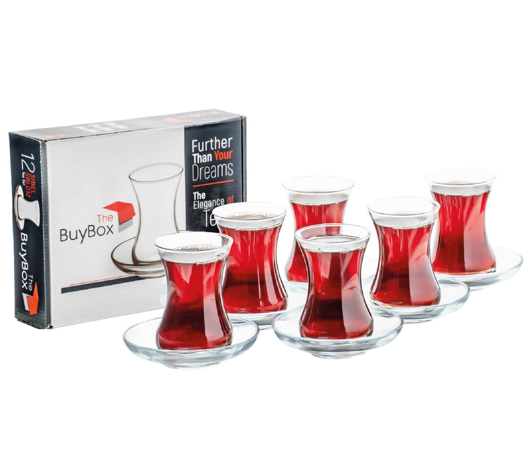 GOSOYO Türkische Teegläser und Untertassen Set (12 Stück), Arabische Persische Teetassen (4oz/120ml)