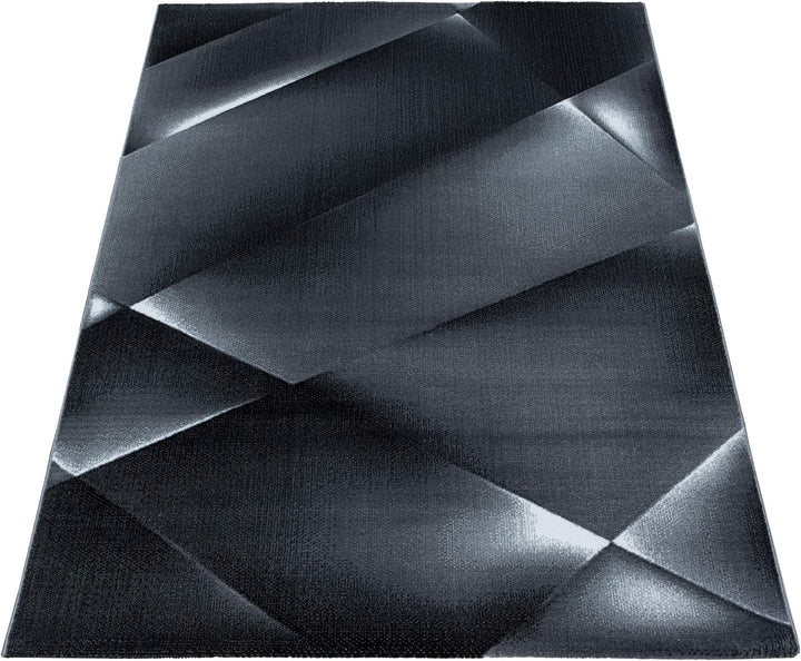 HomebyHome Teppich Wohnzimmer 80x250 cm Läufer Flur Schwarz Abstrakt Design - Schlafzimmer Teppich K