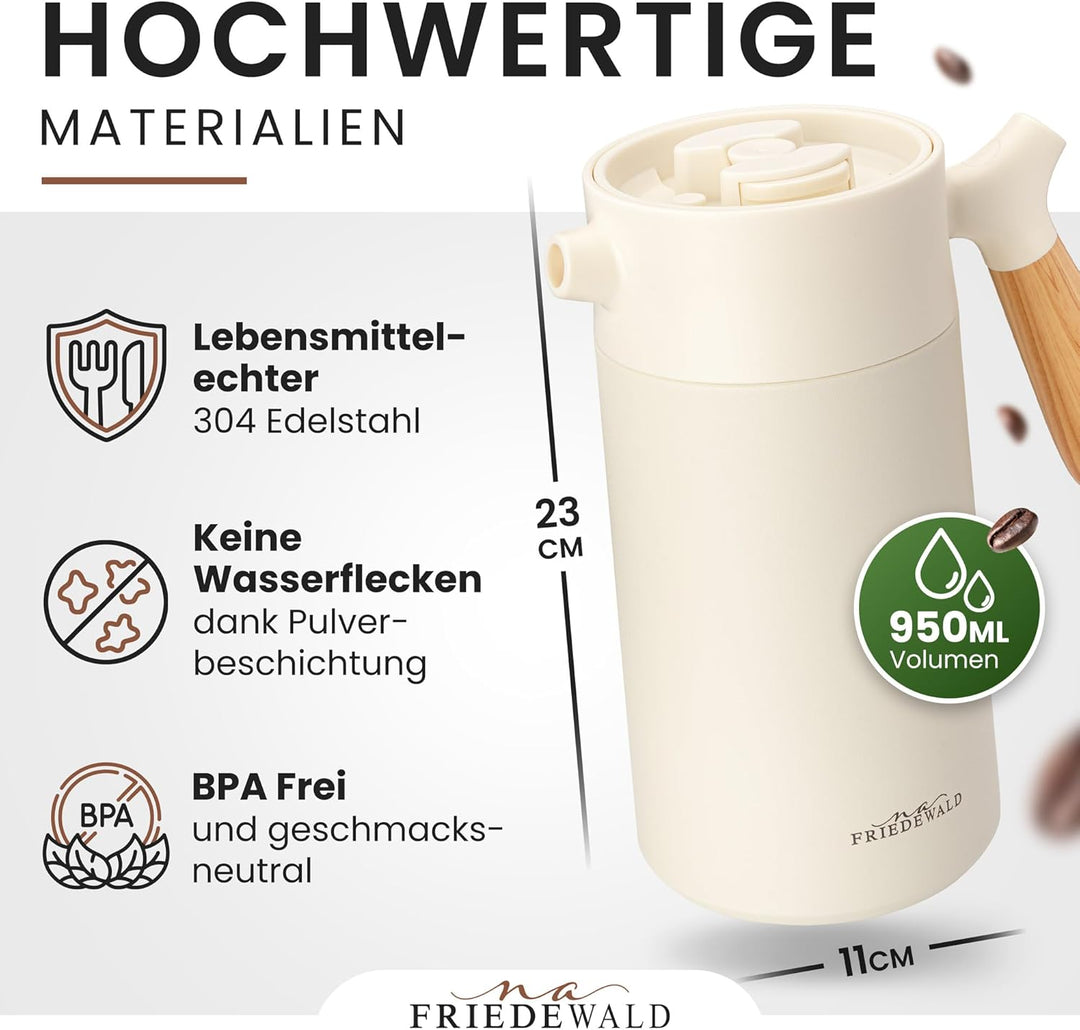 NA FRIEDEWALD French Press | Kaffeebereiter | Französische Kaffeepresse | Coffee Press | 1L Thermo K