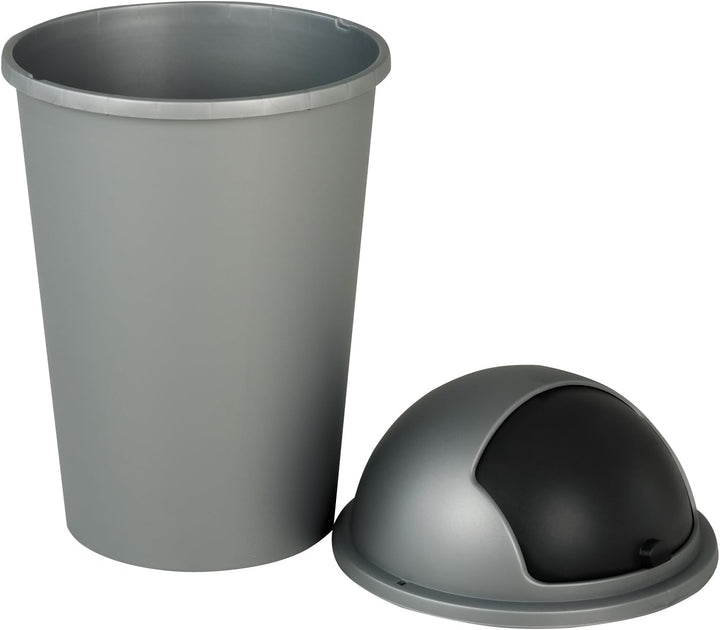 Mülleimer mit Schiebedeckel - 50 Liter Fassungsvermögen - Kunststoff - Schwarz - Silberfarben - Abfa