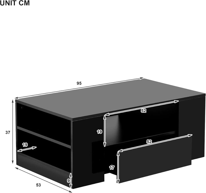 Merax DE_WF283904SAA_ZYP Moderner Couchtisch Hochglanz Mit Led, Beistelltische fürs Wohnzimmer, Wohn