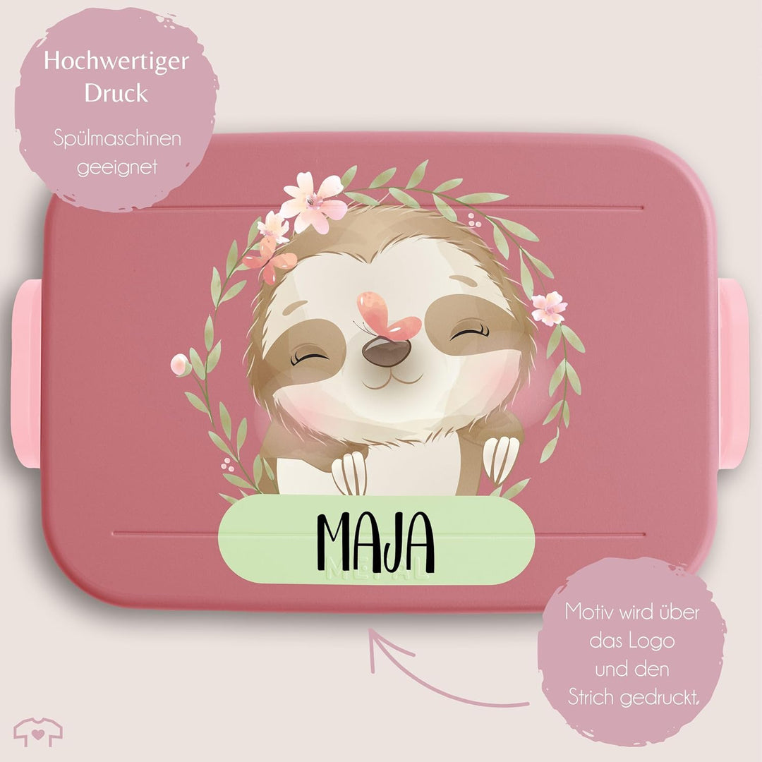 Kinder Bento Box Midi Lunchbox für Mepal Bentobox - Brotdose Faultier mit Name | Geschenk Einschulun