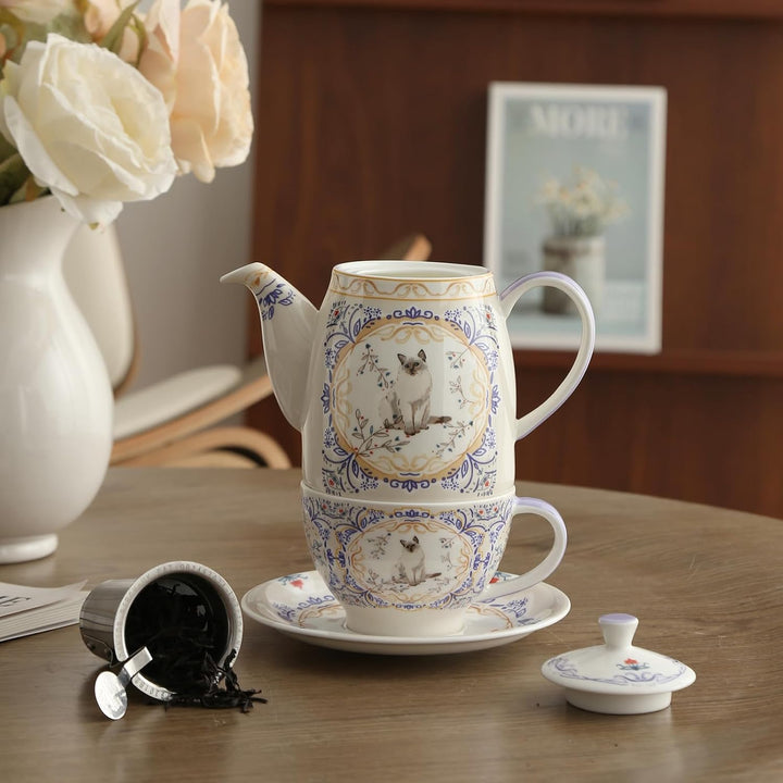London Pottery Teekannen-Set aus Knochenporzellan, Aternoon-Teeservice für einen, Tiermuster, Teekan