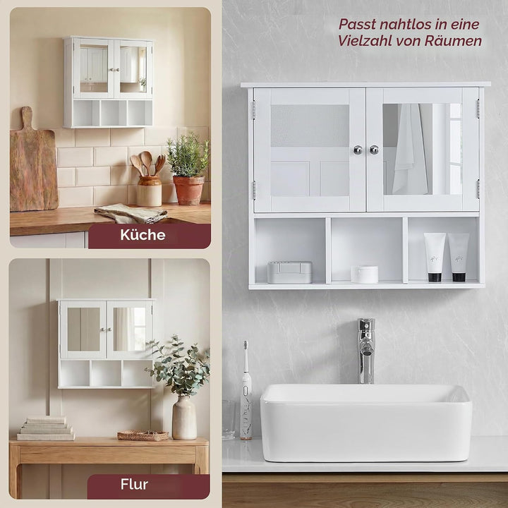 Bath Vida Milano doppelte Tür Badezimmer Spiegelschrank Aufbewahrung Einlegeböden Wand montiert, wei