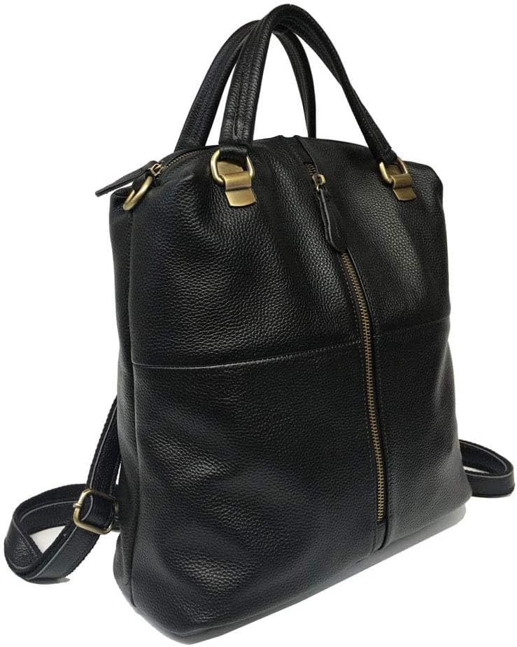 Alice Fan Rindsleder Echtes Leder Rucksack für Frauen Umhängetasche Schwarz Leder Reisetasche, Schwa