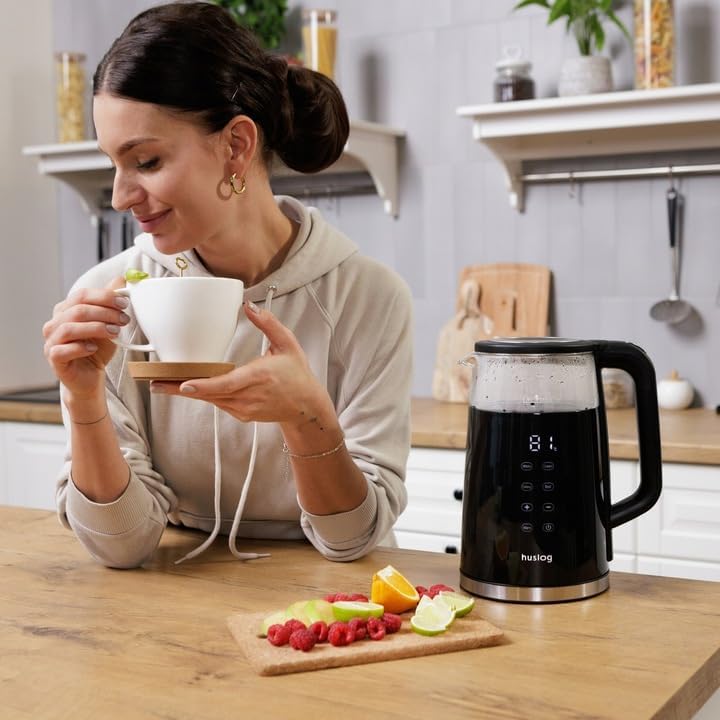 Elektrischer Wasserkocher mit Temperaturanzeige Glas 1,7L 2200W Touchscreen-Bedienfeld Warmhaltefunk