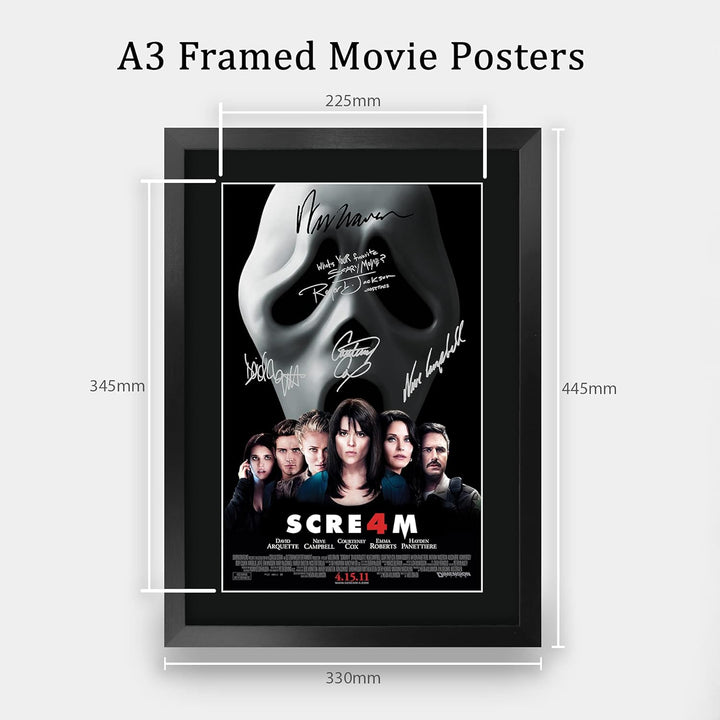 HWC Trading FR A3 Scream 4 Gifts Poster, signiertes Autogramm-Bild für Film-Erinnerungsstücke, gerah