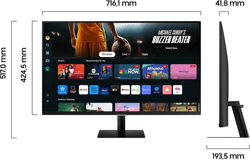 Samsung M70D Smart Monitor, 32 Zoll, 4K AI Upscaling, UHD, 60 Hz, Streaming-Monitor mit Entertainmen